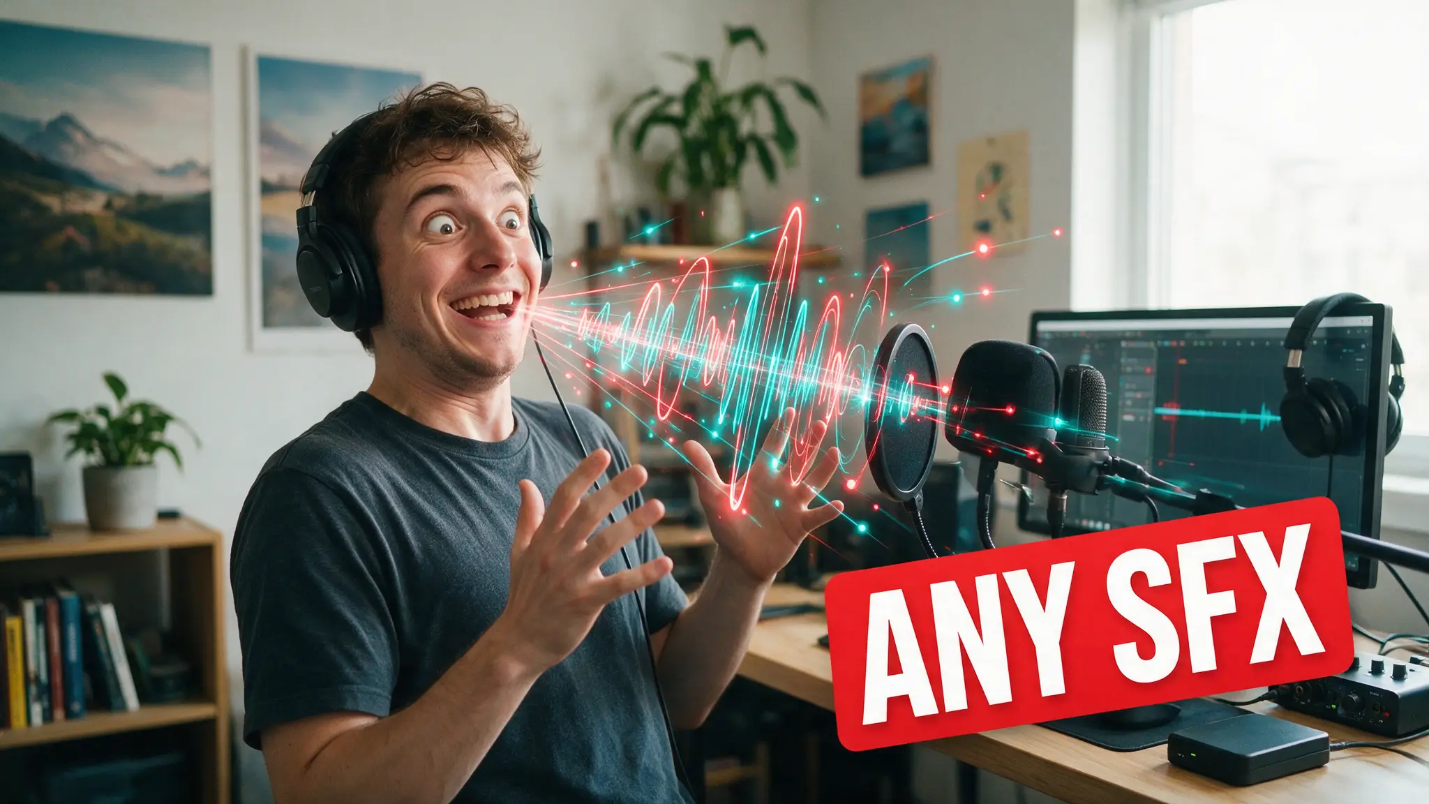 Cinematic AI audio production illustration for: AI Sound Effects: Generate Any SFX From Text (2026 Guide)