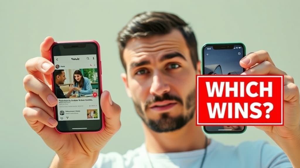 Two AI-generated UGC ad actors shown side by side against a paid-social ad manager interface