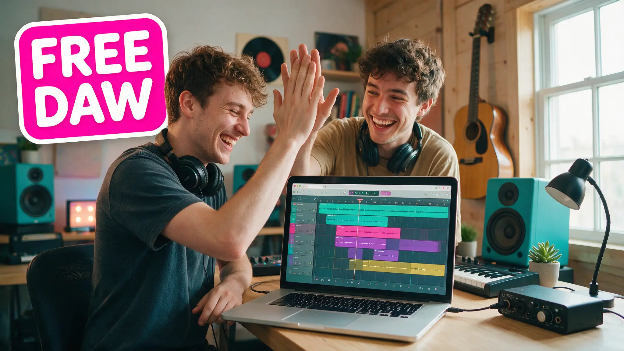 Cinematic AI audio production illustration for: Audiotool 3.0: The Free Browser DAW Went Multiplayer