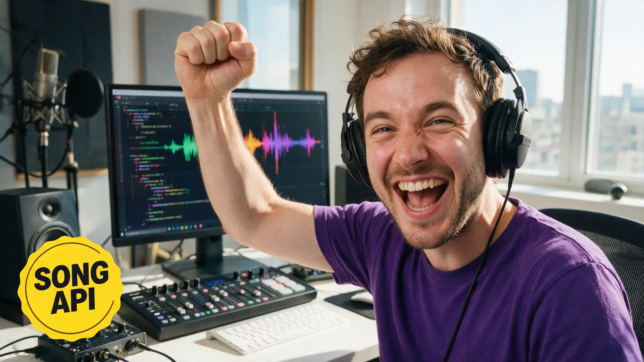 Cinematic AI audio production illustration for: ElevenLabs Music API Guide: Full Songs in Your Pipeline (2026)