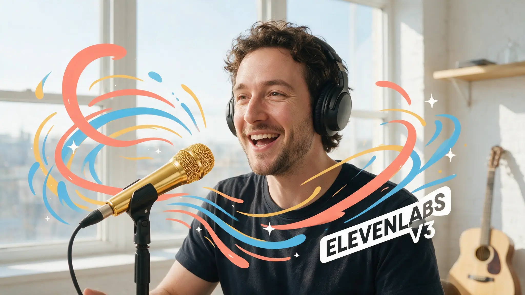 Cinematic AI video production illustration for: ElevenLabs v3 Guide: Tags, Settings & Realistic AI Voiceovers