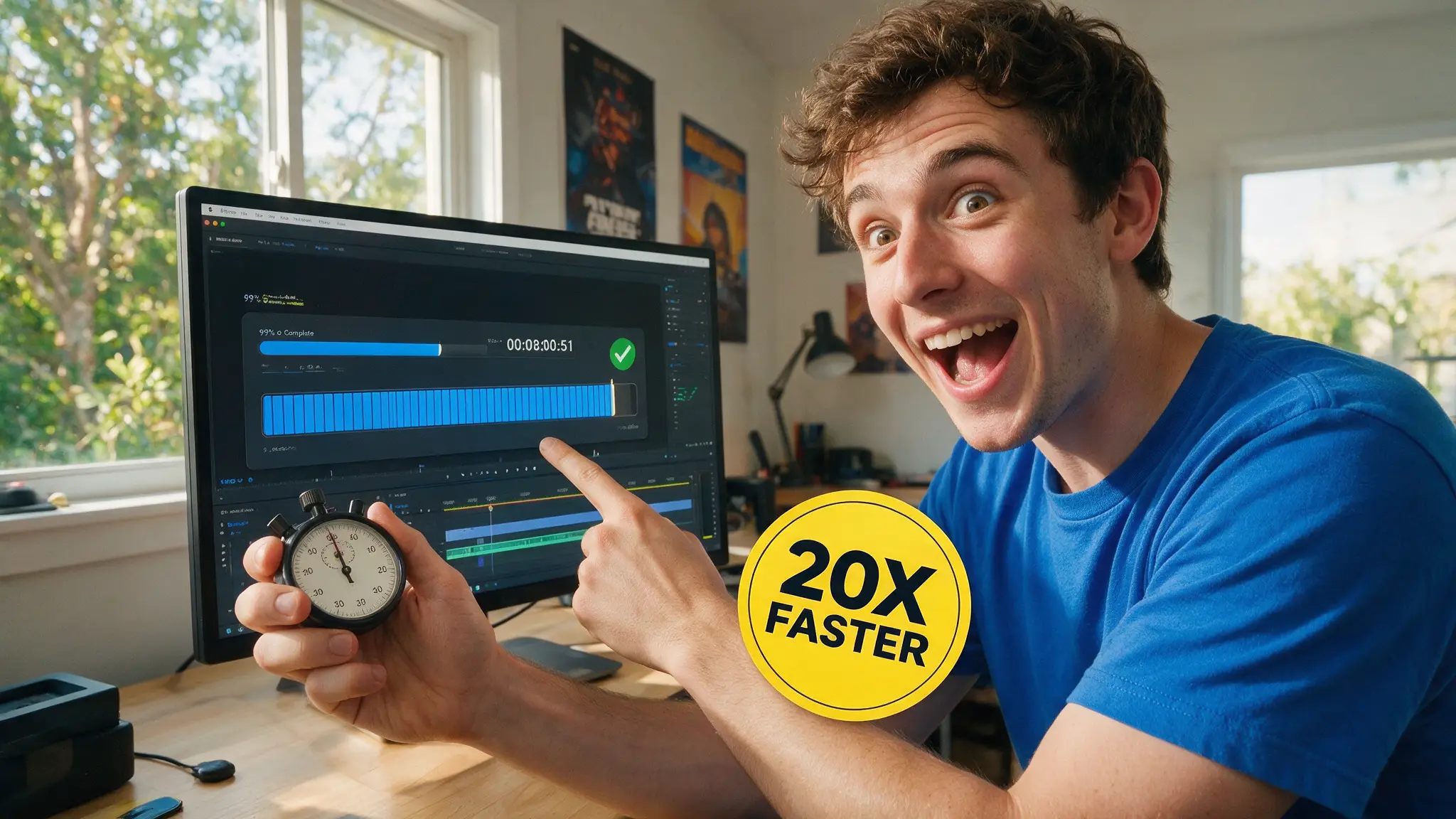 Cinematic AI video production illustration for: Kling 3.0 Turbo: 20x Faster, Audio Included, Half the Cost