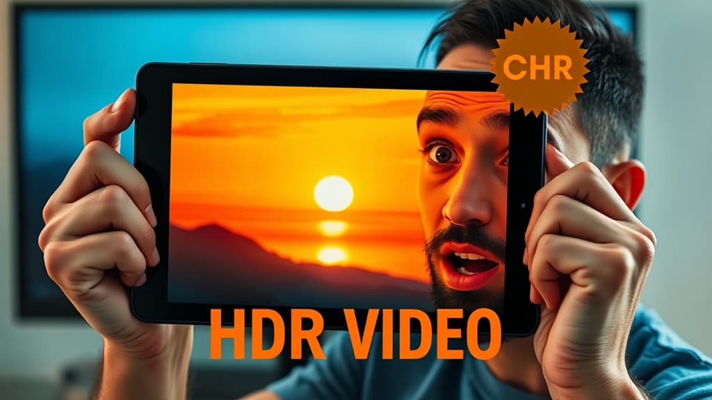 A colorist's monitor showing a Luma Ray3 HDR render retaining highlight detail in a sunset disc, next to a waveform scope