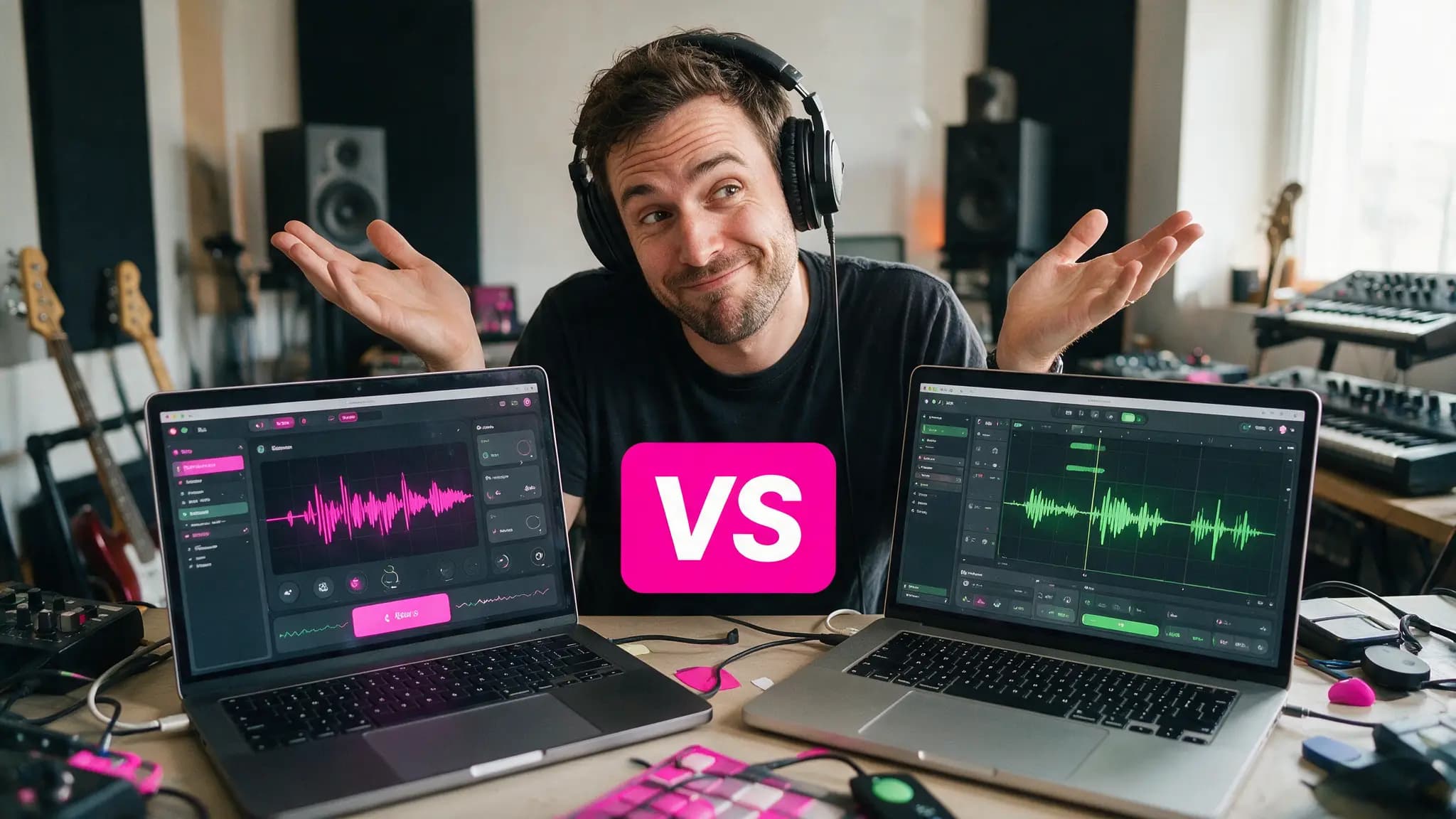 Cinematic AI audio production illustration for: Lyria 3.5 vs Suno: Control or Catalogue in 2026