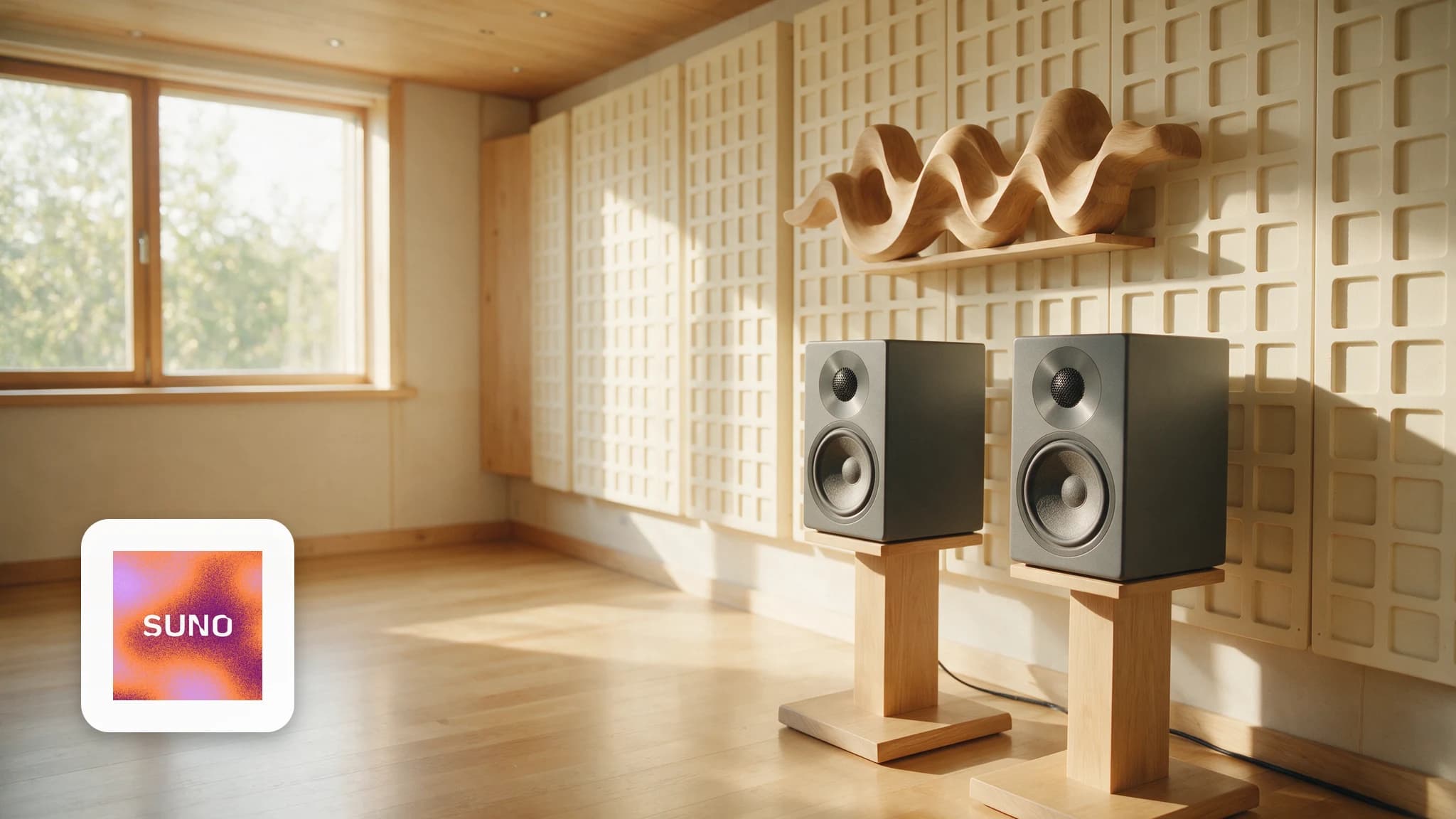 Cinematic AI audio production illustration for: Master Your AI Songs Free: The 15-Minute Finishing Chain