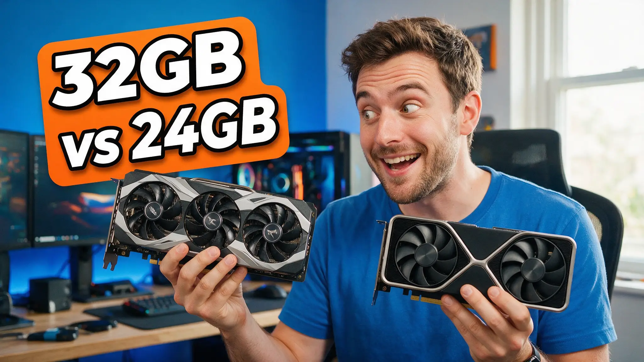 Cinematic local AI hardware illustration for: RTX 3090 vs Radeon AI PRO R9700 (2026): 24GB or 32GB?
