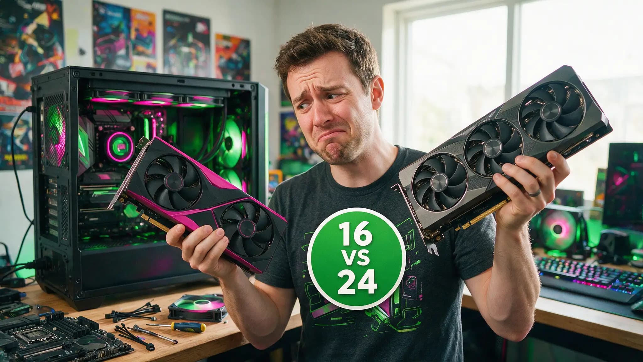 Cinematic local AI hardware illustration for: RTX 5070 Ti vs RTX 3090 for Local AI: 16GB New or 24GB Used?