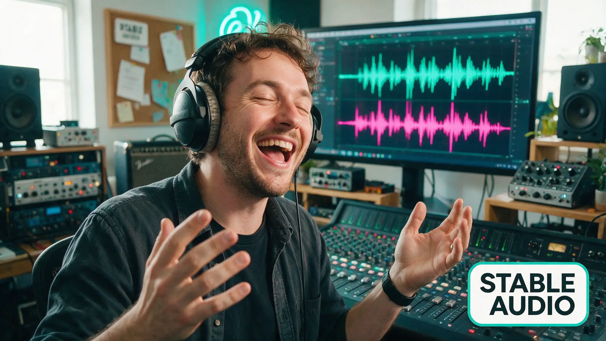 Cinematic AI audio production illustration for: Stable Audio 3.0 Tool Hub: Facts, Licensing & Our Verdict