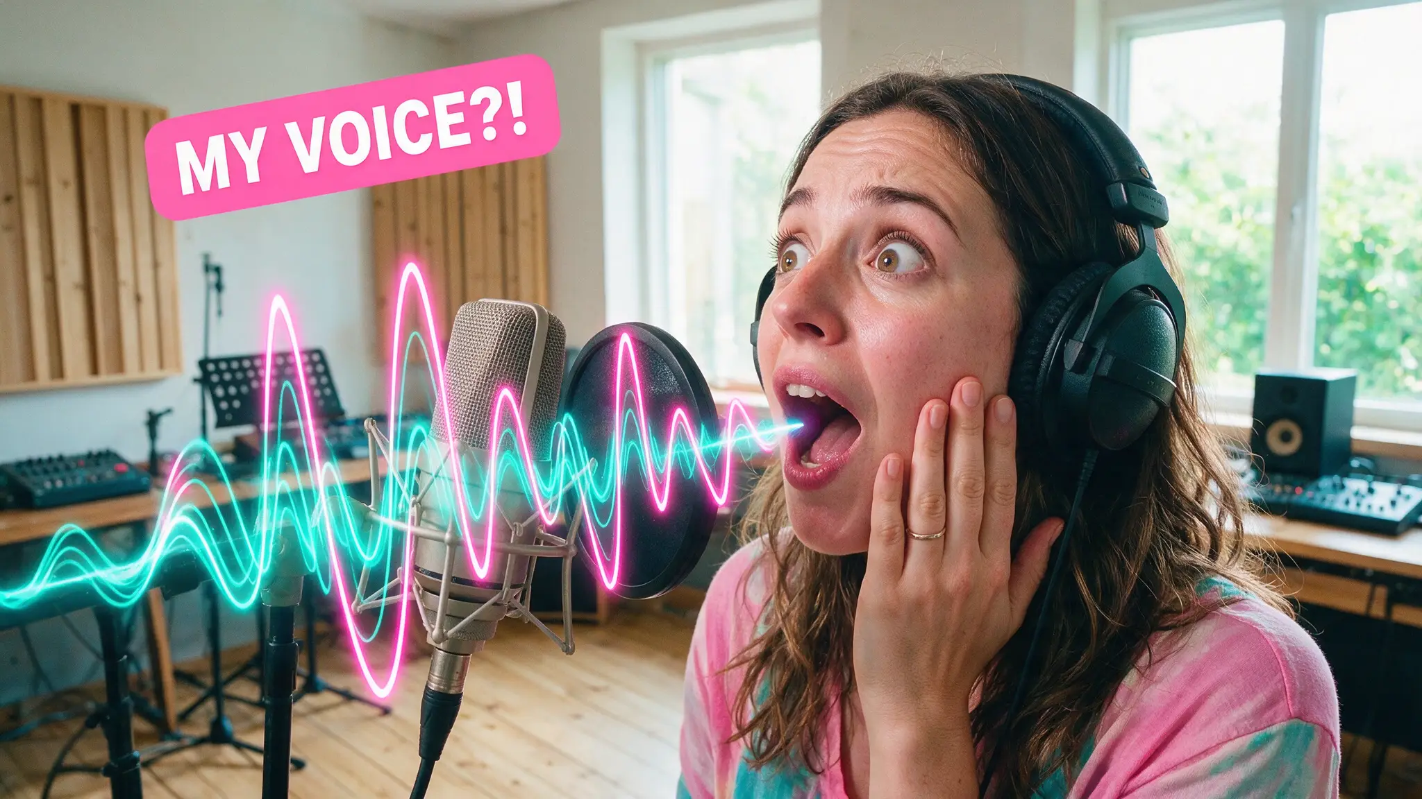 Cinematic AI audio production illustration for: Suno Voices Guide: Clone Your Own Voice in v5.5 (2026)